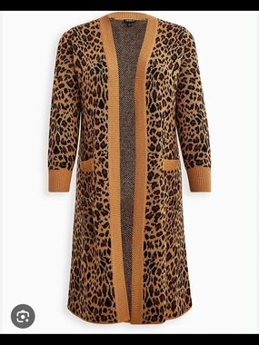 Torrid NWOT Sz 1  Leopard Print Long Cardigan in Camel and Black